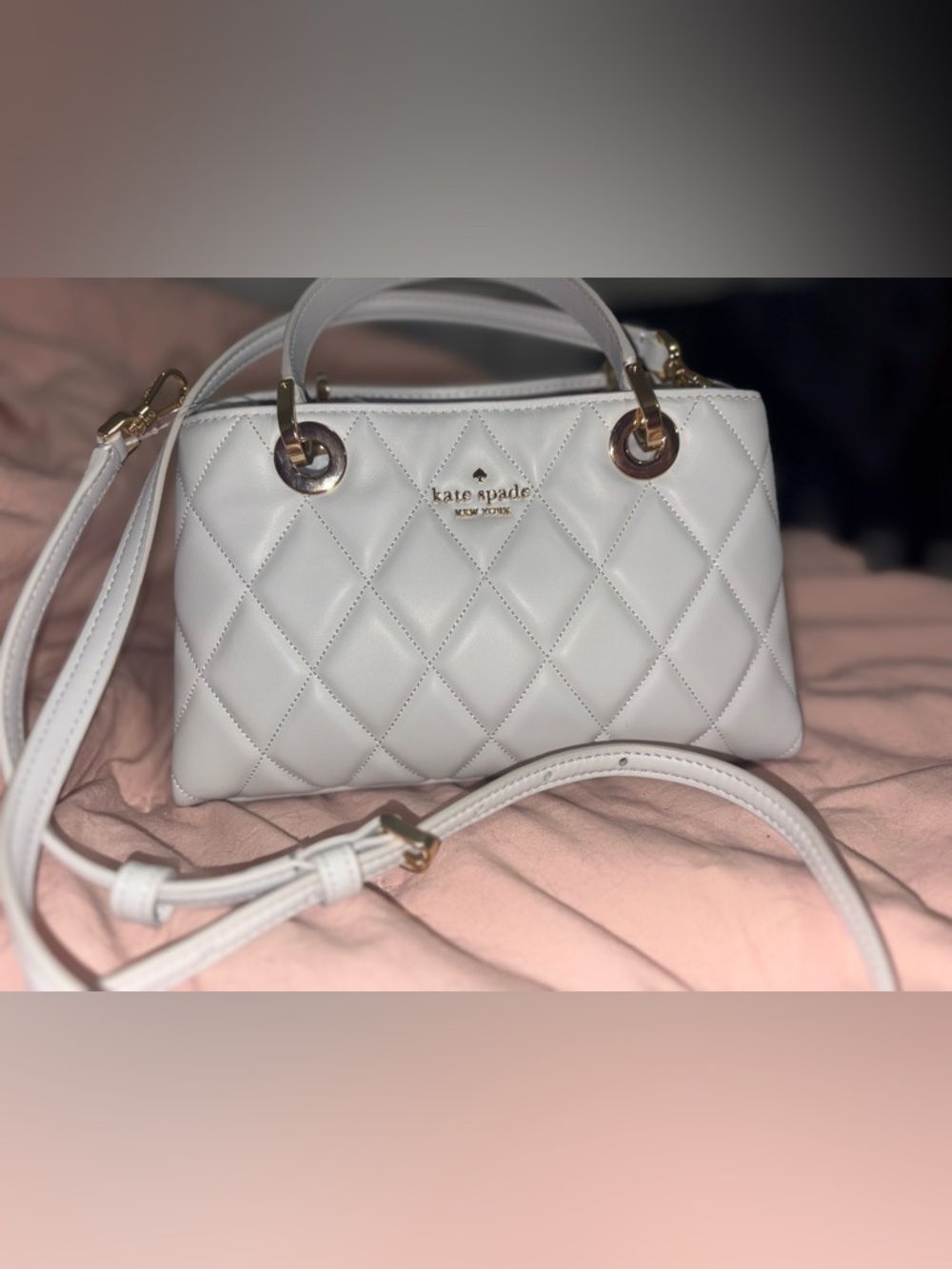 kate spade Quilted Leather Satchel in grey with Gold Hardware